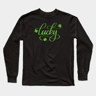 Lucky with Shamrock - St Patricks Day - Black Long Sleeve T-Shirt